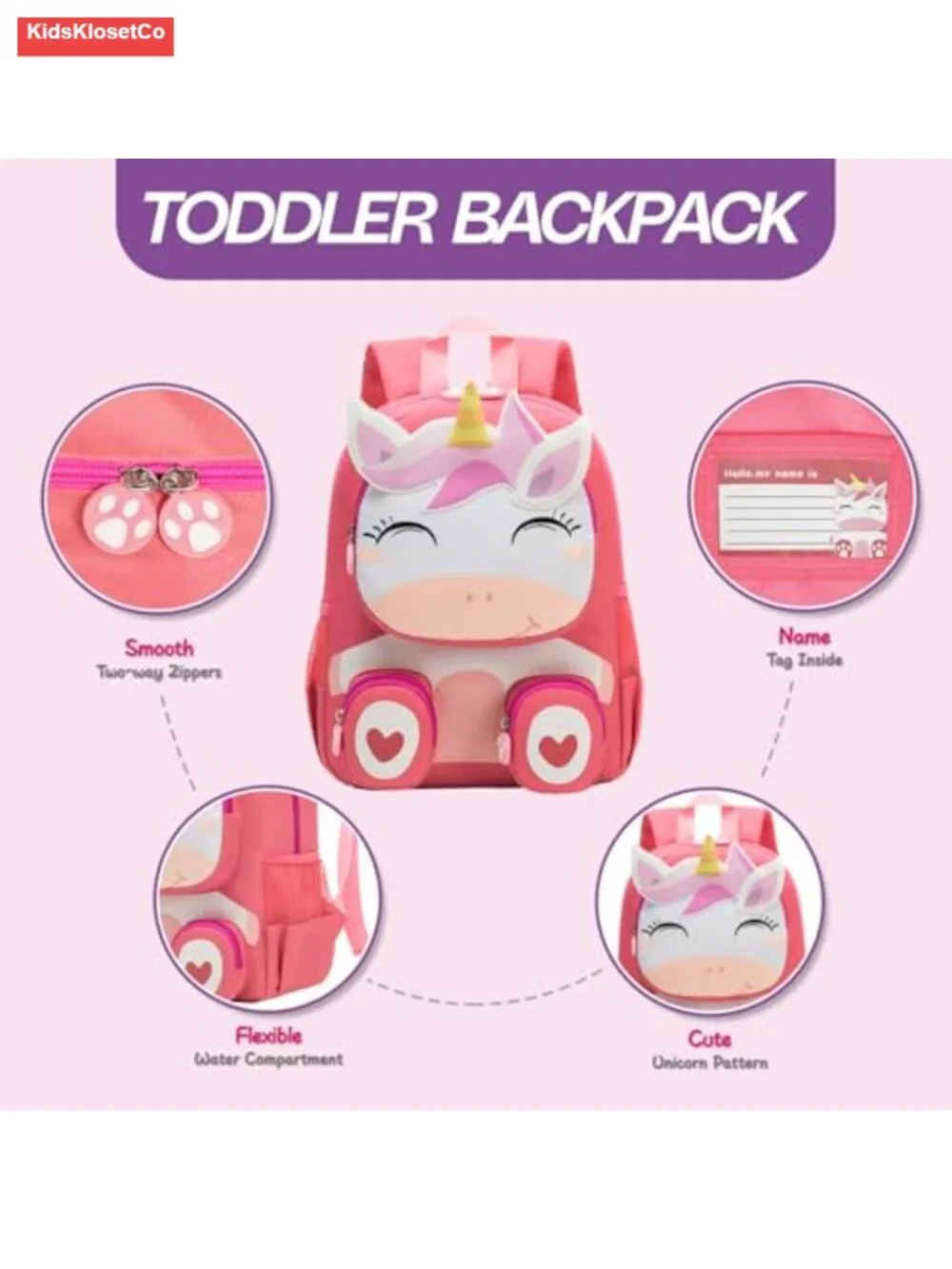Toddler Unicorn Backpack for Girls 2-5 - Waterproof School Bag with Chest Buckle